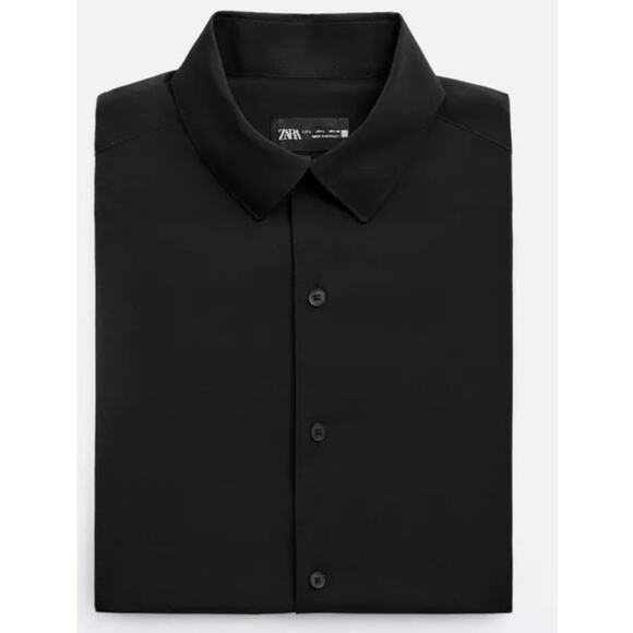 Zara Men Dress Preppy Stretch Button Down Shirt Black Size Large NWT - Picture 4 of 13